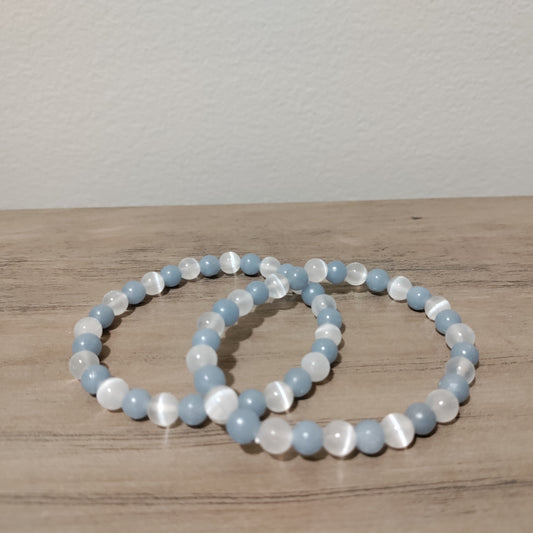 Selenite and Angelite Bracelet (6 mm)