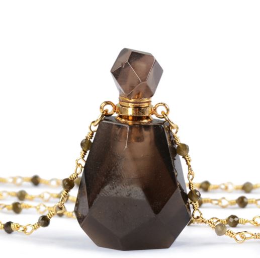 Smokey Quartz Essential Oil Perfume Bottle Necklace
