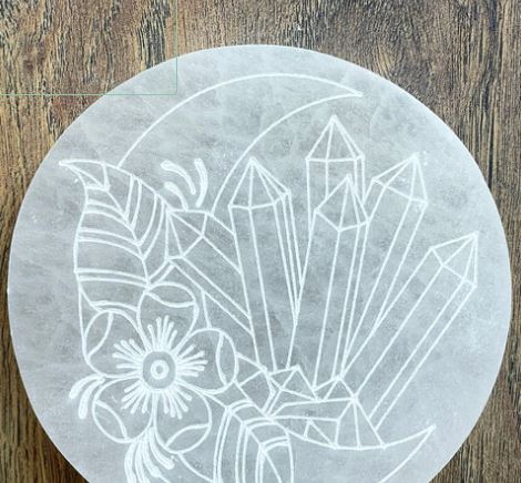 Selenite Moon Engraved Circle