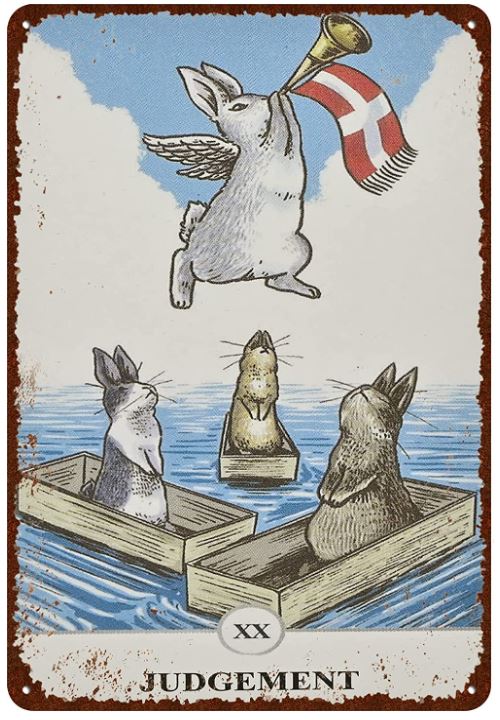 Vintage Metal Rabbit Tarot Card Sign