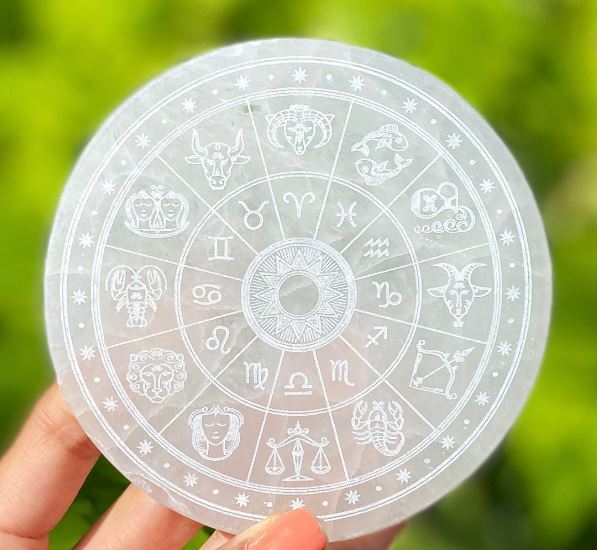Selenite Zodiac Engraved Circle