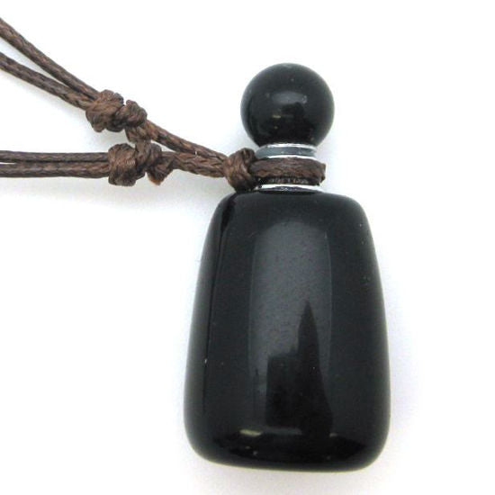 Genuine Black Obsidian Essential Oil Bottle Necklace