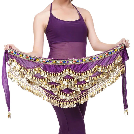 Triangular Belly Dancing Hip Scarf Wrap Skirt with Gold Coins