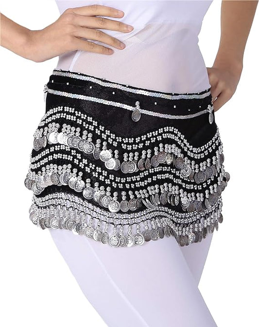 Belly Dance Hip Scarf Tribal Belt 248 Silver Coins