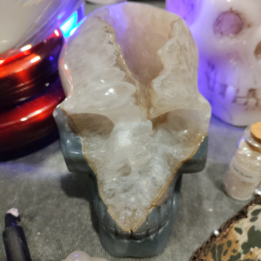 Grey and White Agate Skull