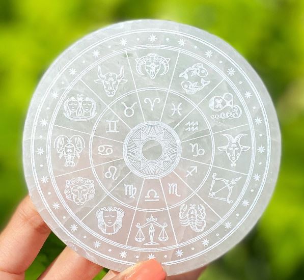 Selenite Zodiac Engraved Circle